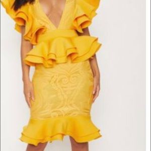 ruffle detail plunge midi dress